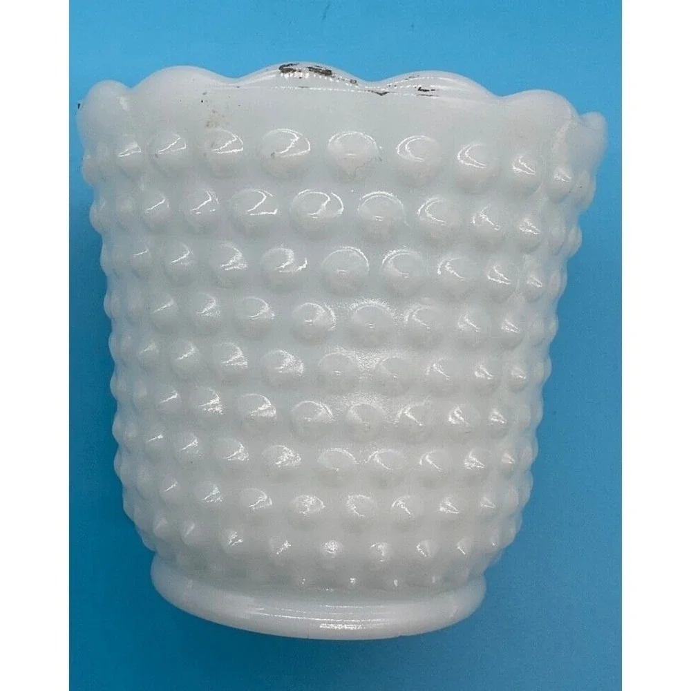 Vintage White Milk Glass Hobnail Vase Planter 4.5